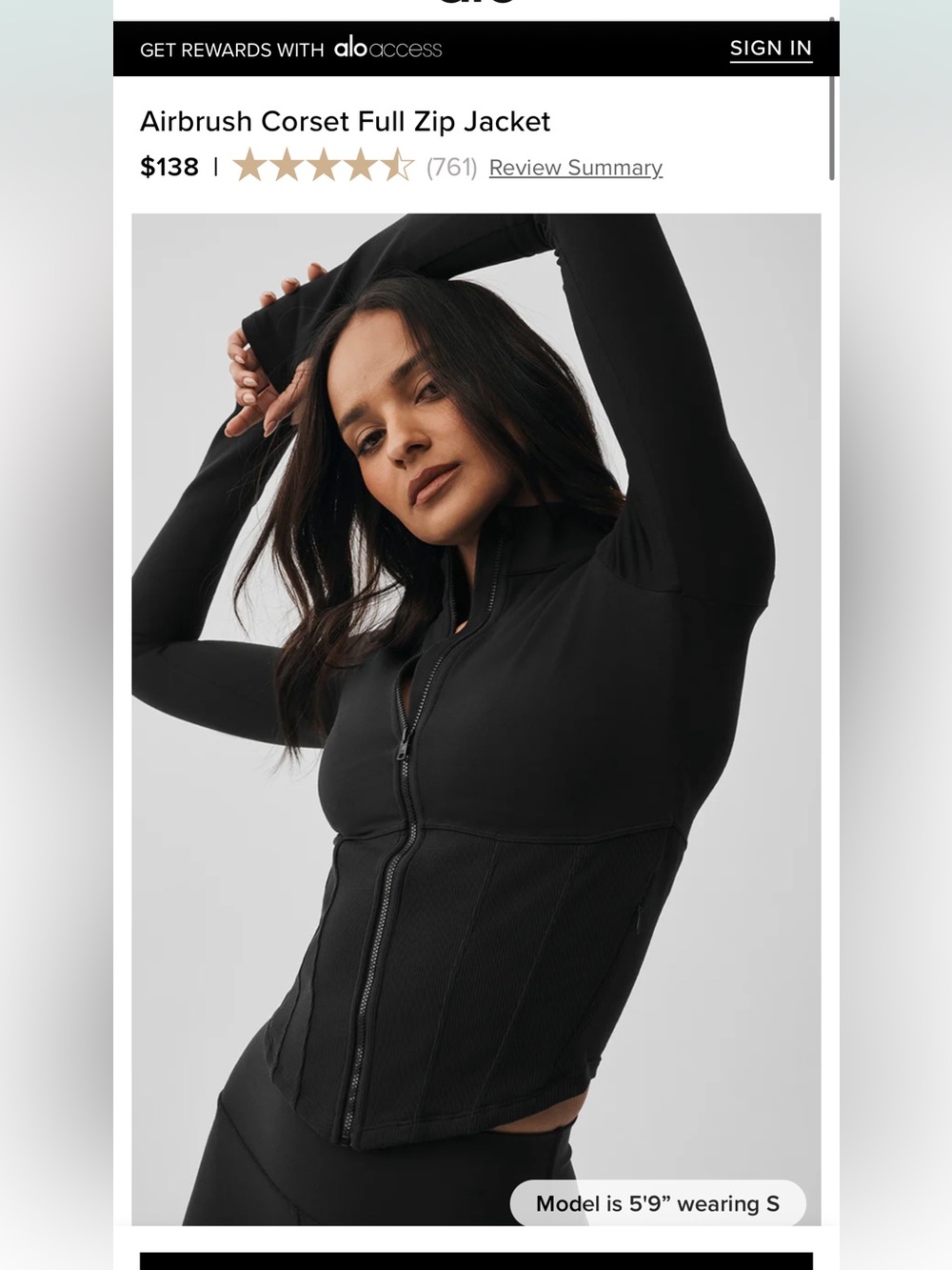 Women’s Alo Airbrush corset full zip jacket size medium